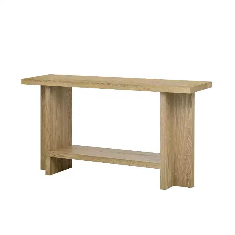 Consolle da ingresso da 152 cm con ripiano, tavolo da corridoio in impiallacciatura di frassino con gambe a T, ripiano inferiore per soggiorno o atrio