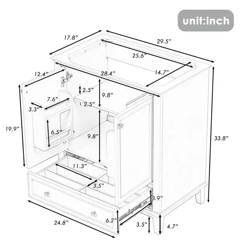 Mobile bagno 30 pollici senza lavabo Ante multifunzione Cassetto Struttura solida MDF Verde