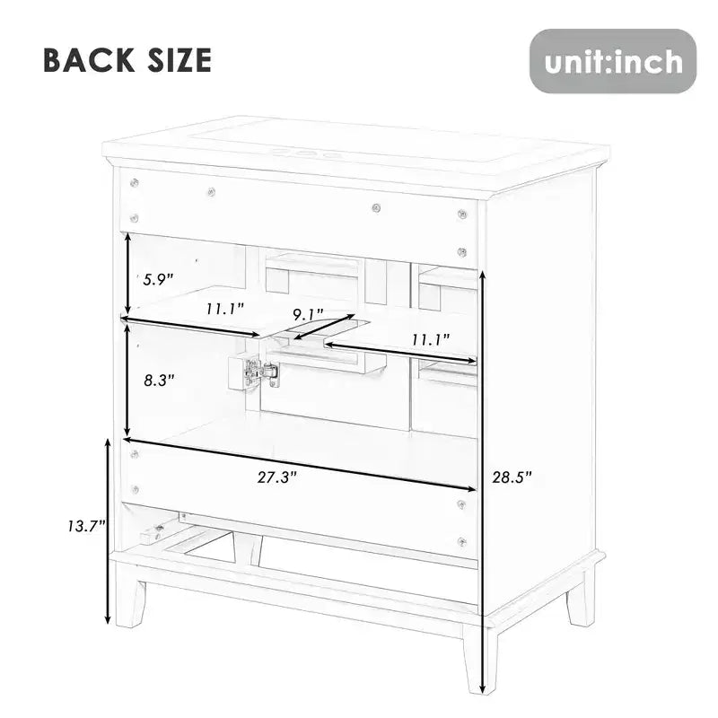 Mobile bagno 30 pollici senza lavabo Ante multifunzione Cassetto Struttura solida MDF Verde