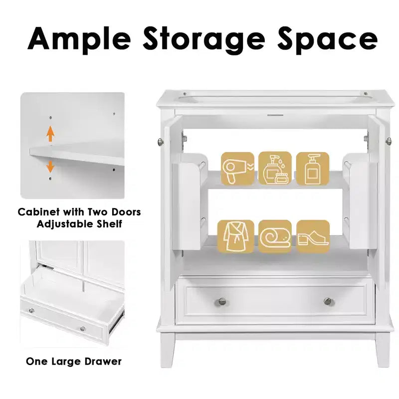 Mobile bagno 30 pollici senza lavabo Ante multifunzione Cassetto Struttura solida MDF Verde