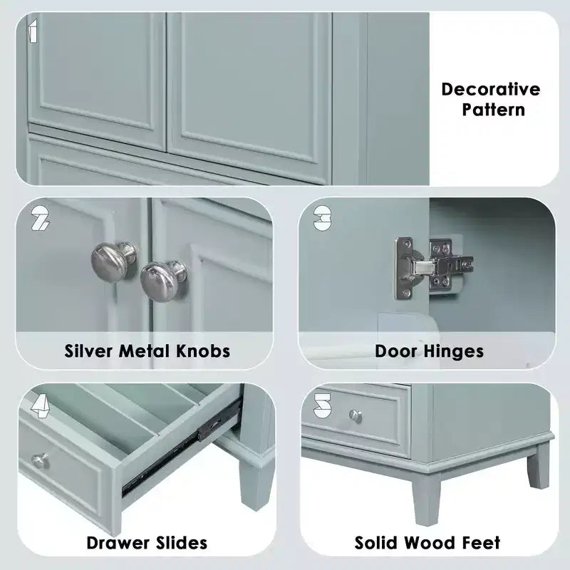 Mobile bagno 30 pollici senza lavabo Ante multifunzione Cassetto Struttura solida MDF Verde
