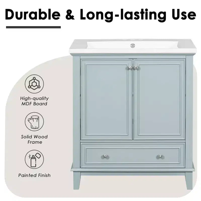 Mobile bagno 30 pollici senza lavabo Ante multifunzione Cassetto Struttura solida MDF Verde