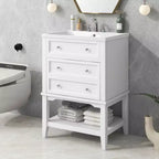 MAYEERTY 24 Bathroom Vanity with Sink Storage Drawer Open Shelf Solid Wood Frame White
