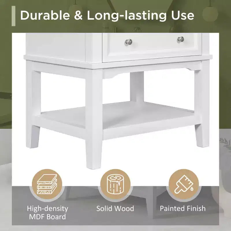 24 Bathroom Vanity with Sink Storage Drawer Open Shelf Solid Wood Frame White