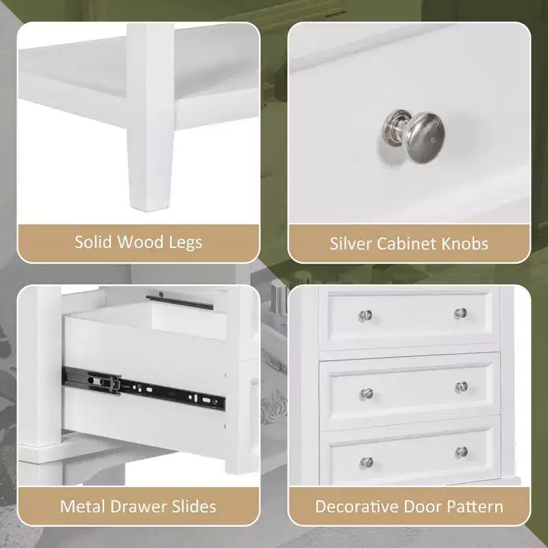 24 Bathroom Vanity with Sink Storage Drawer Open Shelf Solid Wood Frame White