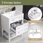 24 Bathroom Vanity with Sink Storage Drawer Open Shelf Solid Wood Frame White