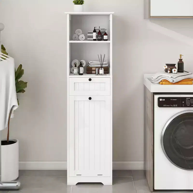 GDFStudio Kashton Modern Slim Bathroom Storage Cabinet with Removable Laundry Bag