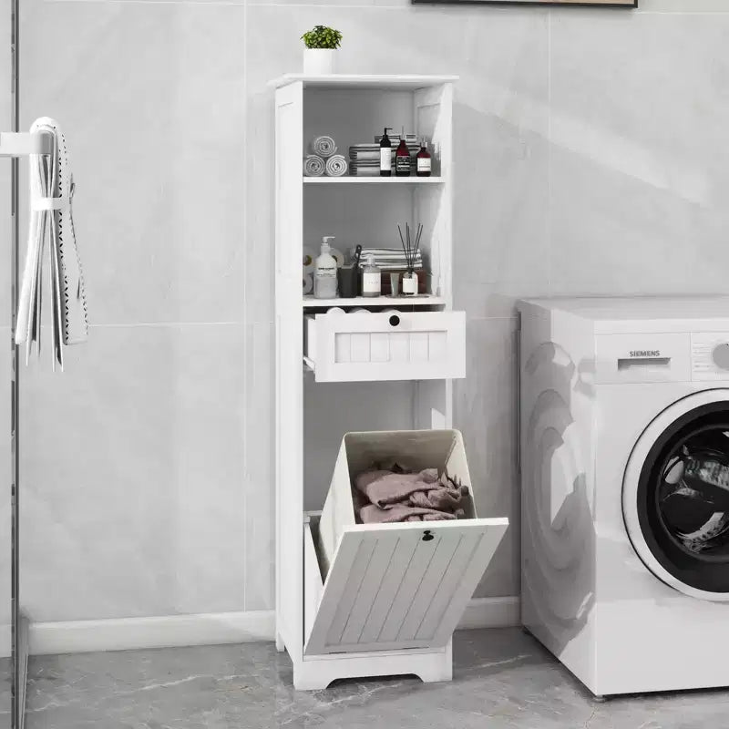 Mobile contenitore moderno e sottile per bagno Kashton con sacca portabiancheria rimovibile