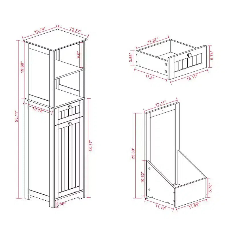 Mobile contenitore moderno e sottile per bagno Kashton con sacca portabiancheria rimovibile