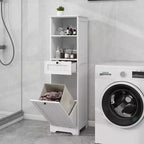 Mobile contenitore moderno e sottile per bagno Kashton con sacca portabiancheria rimovibile