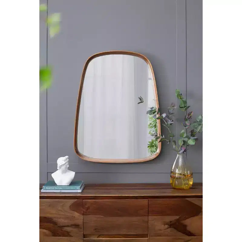 Specchio da bagno da parete 30x38 pollici, specchio da trucco moderno irregolare con cornice in legno
