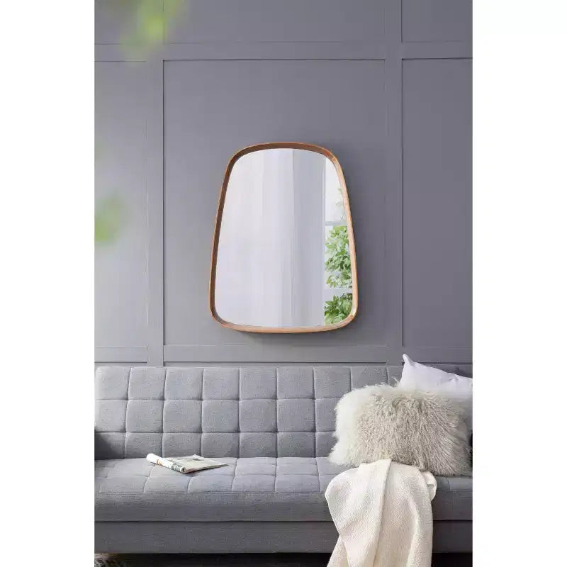 Specchio da bagno da parete 30x38 pollici, specchio da trucco moderno irregolare con cornice in legno