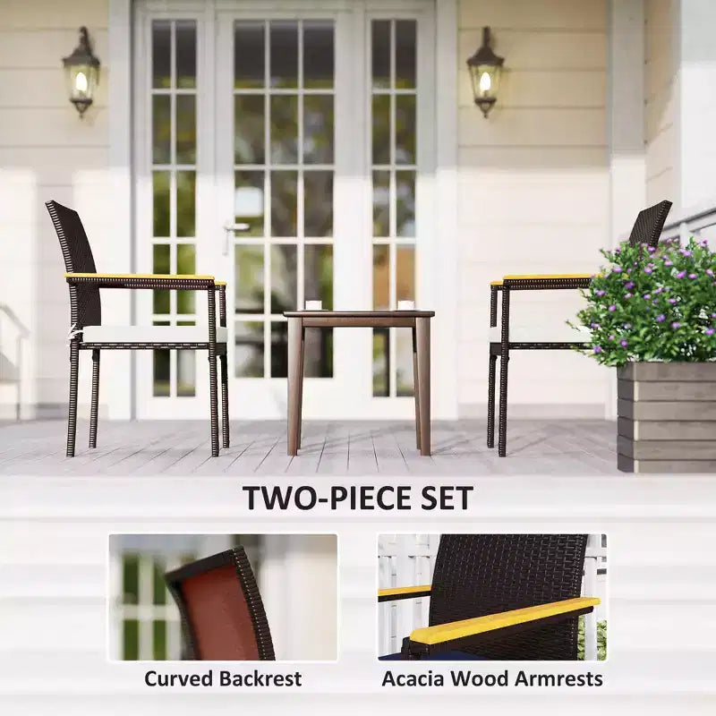 Sedie da pranzo impilabili da esterno in rattan PE con cuscino, sedia da pranzo in vimini per patio con braccioli e schienale