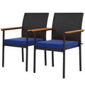 Stackable PE Rattan Outdoor Dining Chairs with Cushion, Patio Wicker Dining Chair with Armrests & Backrest
