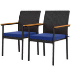 Stackable PE Rattan Outdoor Dining Chairs with Cushion, Patio Wicker Dining Chair with Armrests & Backrest
