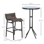 Set da bistrò da esterno 3 pezzi, altezza bar, per 2 persone, tavolo da pub rotondo per patio, 2 sedie da bar con design confortevole e struttura robusta