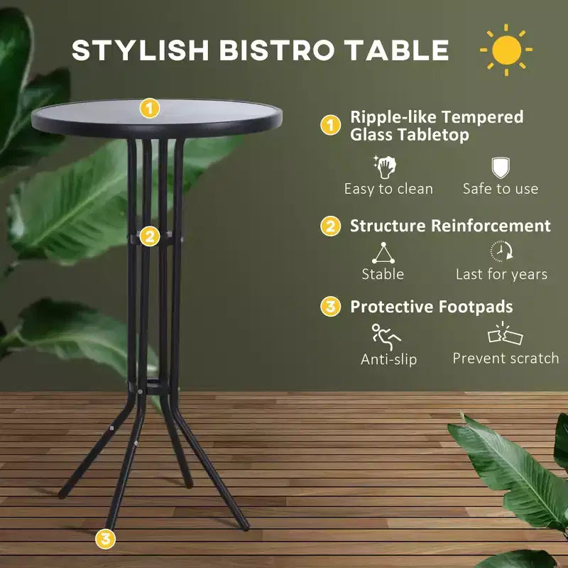 Set da bistrò da esterno 3 pezzi, altezza bar, per 2 persone, tavolo da pub rotondo per patio, 2 sedie da bar con design confortevole e struttura robusta