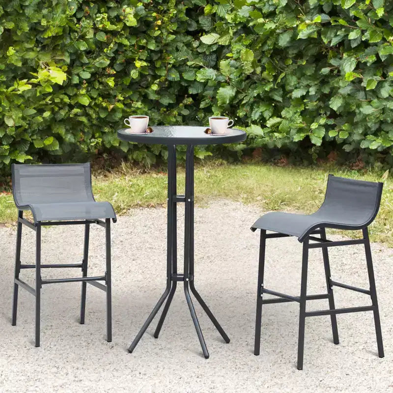Set da bistrò da esterno 3 pezzi, altezza bar, per 2 persone, tavolo da pub rotondo per patio, 2 sedie da bar con design confortevole e struttura robusta