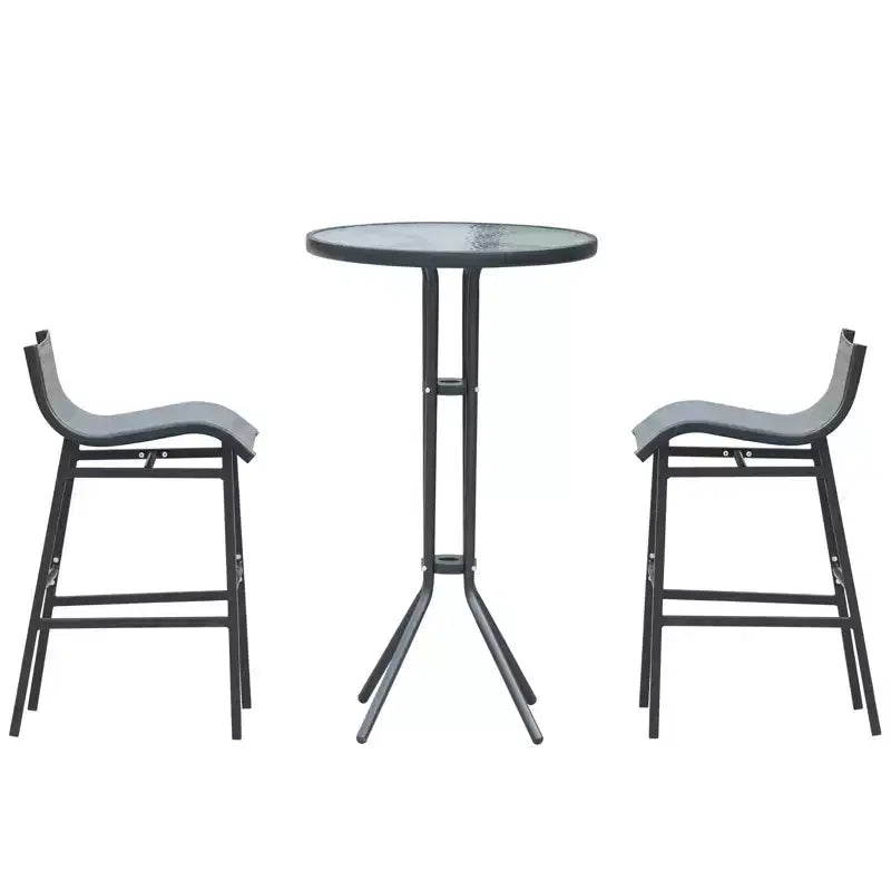 Set da bistrò da esterno 3 pezzi, altezza bar, per 2 persone, tavolo da pub rotondo per patio, 2 sedie da bar con design confortevole e struttura robusta