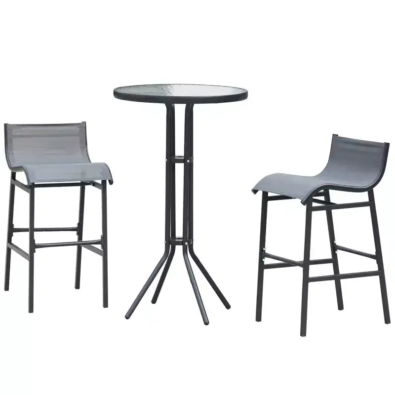 3 Piece Bar Height Outdoor Bistro Set for 2, Round Patio Pub Table 2 Bar Chairs with Comfortable Design & Strong Build