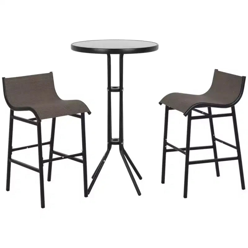 3 Piece Bar Height Outdoor Bistro Set for 2, Round Patio Pub Table 2 Bar Chairs with Comfortable Design & Strong Build