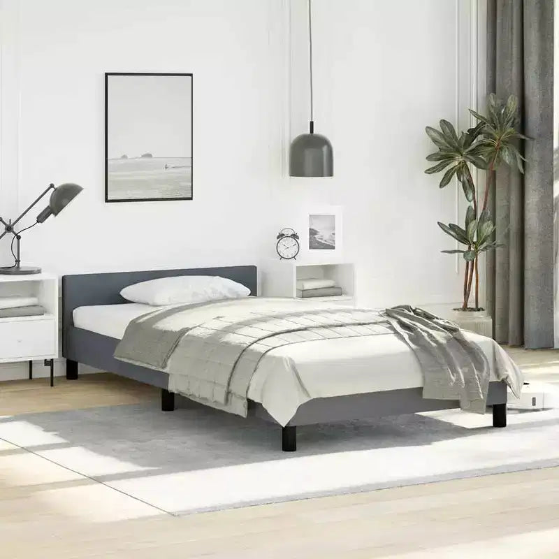 Struttura Letto Con Testiera Velluto Grigio Scuro, Compensato, Legno Ingegnerizzato