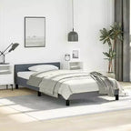 Struttura Letto Con Testiera Velluto Grigio Scuro, Compensato, Legno Ingegnerizzato