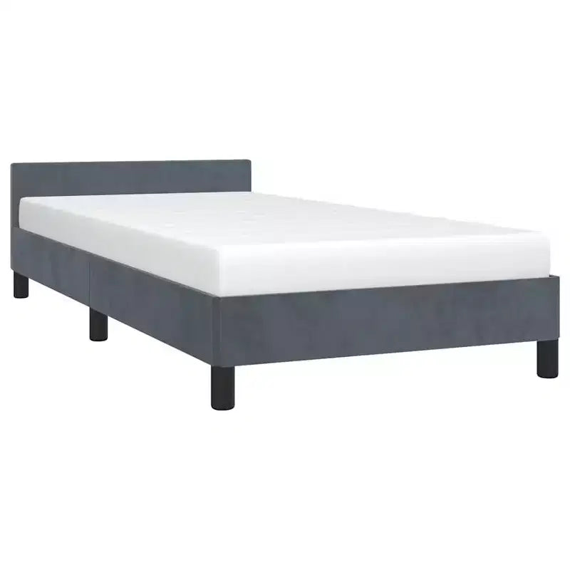 Struttura Letto Con Testiera Velluto Grigio Scuro, Compensato, Legno Ingegnerizzato