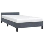 Struttura Letto Con Testiera Velluto Grigio Scuro, Compensato, Legno Ingegnerizzato