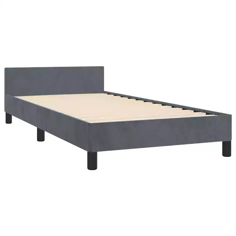 Struttura Letto Con Testiera Velluto Grigio Scuro, Compensato, Legno Ingegnerizzato