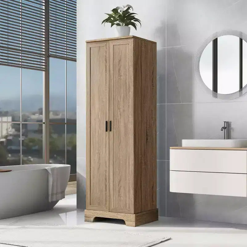 MAYEERTY Brown Storage Cabinet 2 Doors Adjustable Shelf MDF