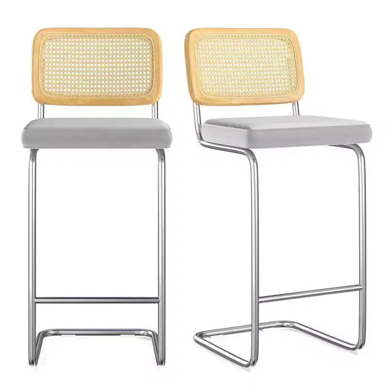 30 Inch Counter Stools Upholstered PU Leather with Natural Rattan Back Armless Bar Chairs for Kitchen Island (2-Piece)