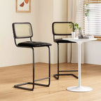 30 Inch Counter Stools Upholstered PU Leather with Natural Rattan Back Armless Bar Chairs for Kitchen Island (2-Piece)
