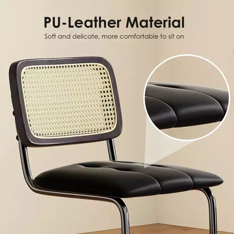 30 Inch Counter Stools Upholstered PU Leather with Natural Rattan Back Armless Bar Chairs for Kitchen Island (2-Piece)