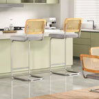 30 Inch Counter Stools Upholstered PU Leather with Natural Rattan Back Armless Bar Chairs for Kitchen Island (2-Piece)