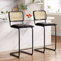 Okak 30 Inch Counter Stools Set of 2, Upholstered PU Leather Barstools with Natural Rattan Back, Armless Bar Chairs for Kitchen Island