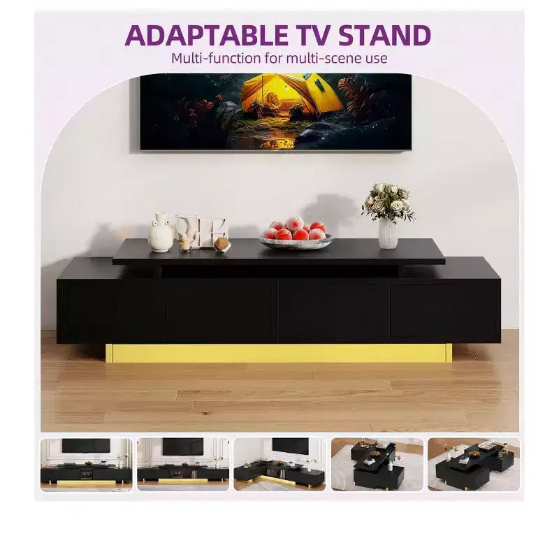 Mobile TV Estensibile, Mobile Intrattenimento Moderno per TV Fino a 89 Pollici, Consolle TV con 2 Armadietti a Battente e Ripiano Aperto per Soggiorno