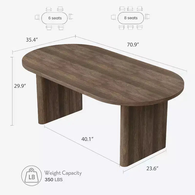 70.8 Oval Dining Table for 6-8 People, Kitchen Table with Thick Sturdy Wooden Base, Farmhouse Dining Room Desk for Kitchen Dining Room Apartments