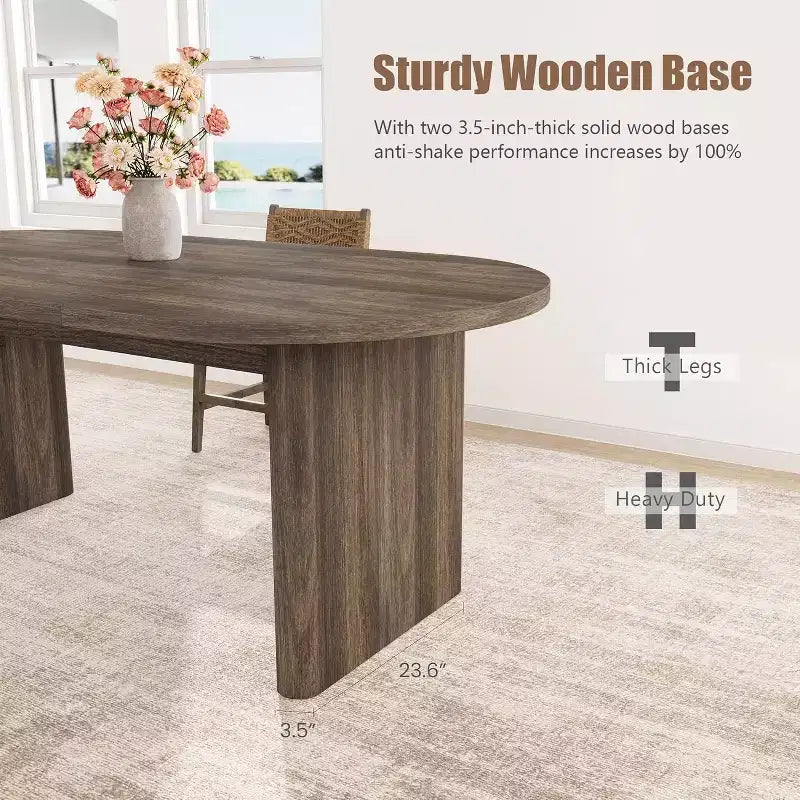 70.8 Oval Dining Table for 6-8 People, Kitchen Table with Thick Sturdy Wooden Base, Farmhouse Dining Room Desk for Kitchen Dining Room Apartments