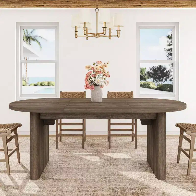 70.8 Oval Dining Table for 6-8 People, Kitchen Table with Thick Sturdy Wooden Base, Farmhouse Dining Room Desk for Kitchen Dining Room Apartments