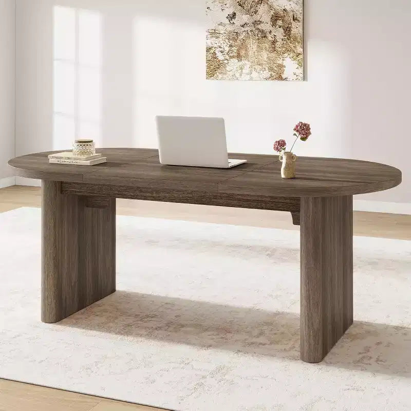 70.8 Oval Dining Table for 6-8 People, Kitchen Table with Thick Sturdy Wooden Base, Farmhouse Dining Room Desk for Kitchen Dining Room Apartments