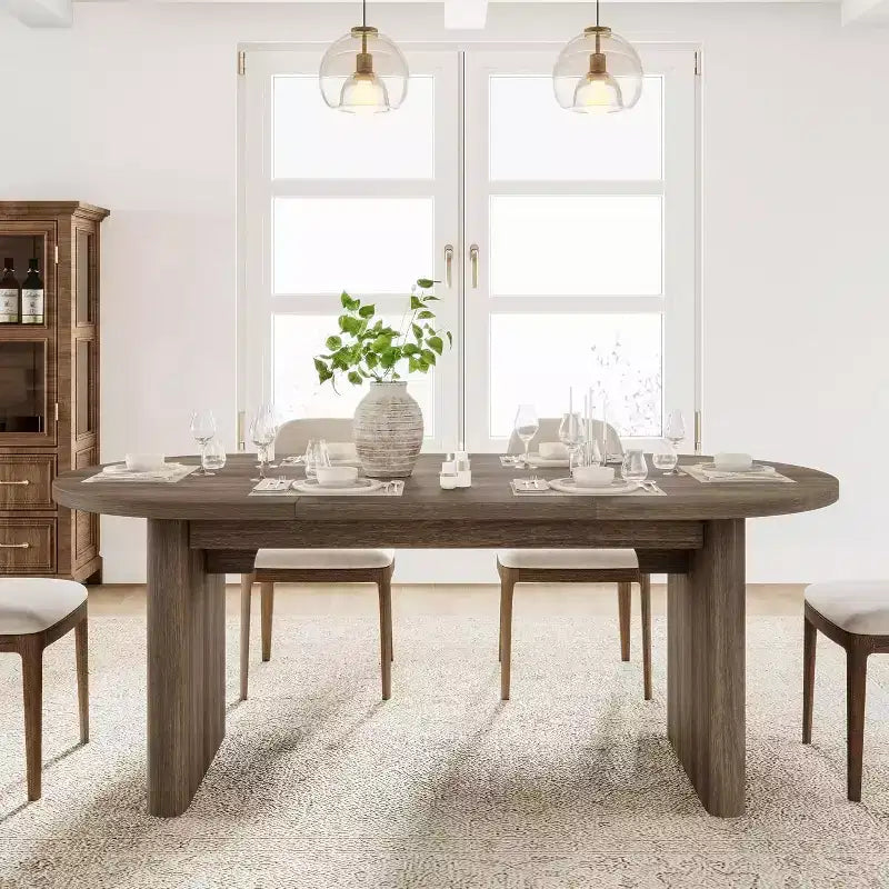70.8 Oval Dining Table for 6-8 People, Kitchen Table with Thick Sturdy Wooden Base, Farmhouse Dining Room Desk for Kitchen Dining Room Apartments