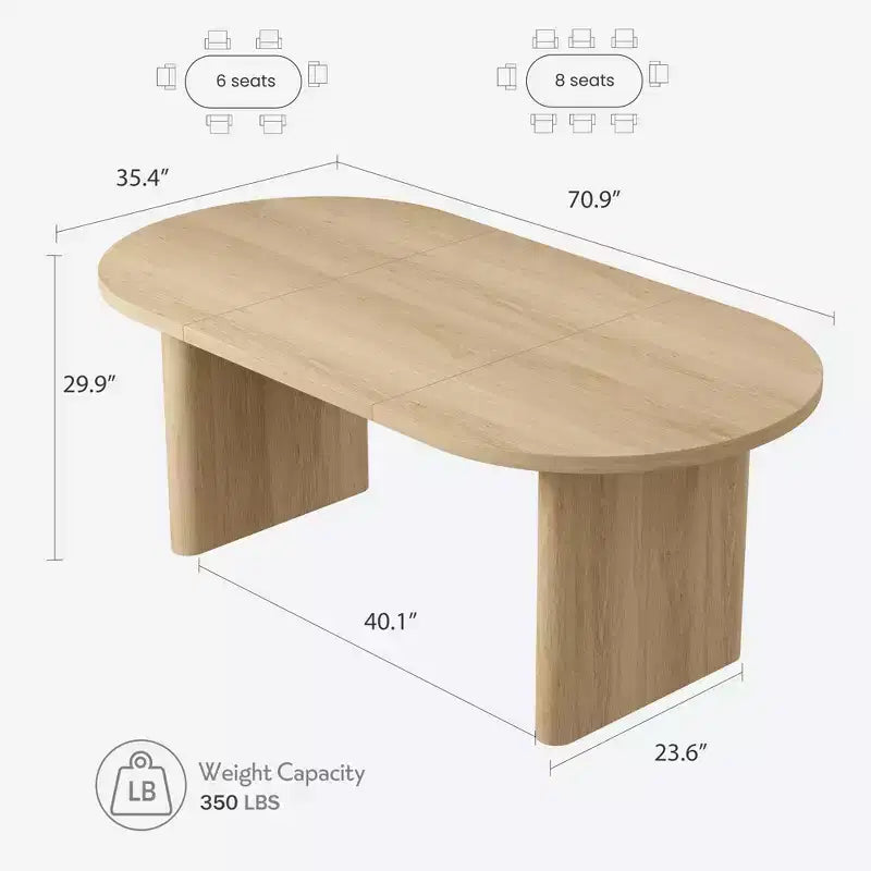70.8 Oval Dining Table for 6-8 People, Kitchen Table with Thick Sturdy Wooden Base, Farmhouse Dining Room Desk for Kitchen Dining Room Apartments