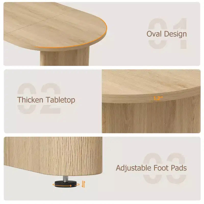 70.8 Oval Dining Table for 6-8 People, Kitchen Table with Thick Sturdy Wooden Base, Farmhouse Dining Room Desk for Kitchen Dining Room Apartments