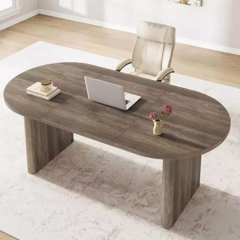 70.8 Oval Dining Table for 6-8 People, Kitchen Table with Thick Sturdy Wooden Base, Farmhouse Dining Room Desk for Kitchen Dining Room Apartments