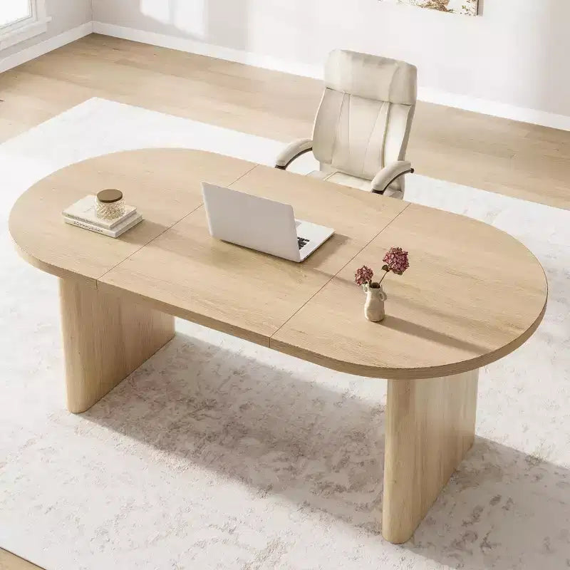 70.8 Oval Dining Table for 6-8 People, Kitchen Table with Thick Sturdy Wooden Base, Farmhouse Dining Room Desk for Kitchen Dining Room Apartments
