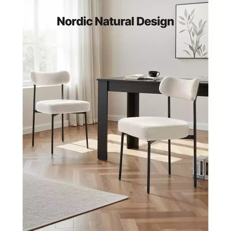 Mid Century Modern Dining Chairs Upholstered with Curved Backrest and Black Metal Legs (4-Piece)