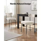 Mid Century Modern Dining Chairs Upholstered with Curved Backrest and Black Metal Legs (4-Piece)