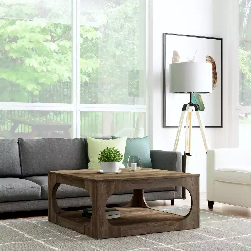 Modern Coffee Table with Open Storage Shelf 34.8 W x 34.8 D x 16.1 H