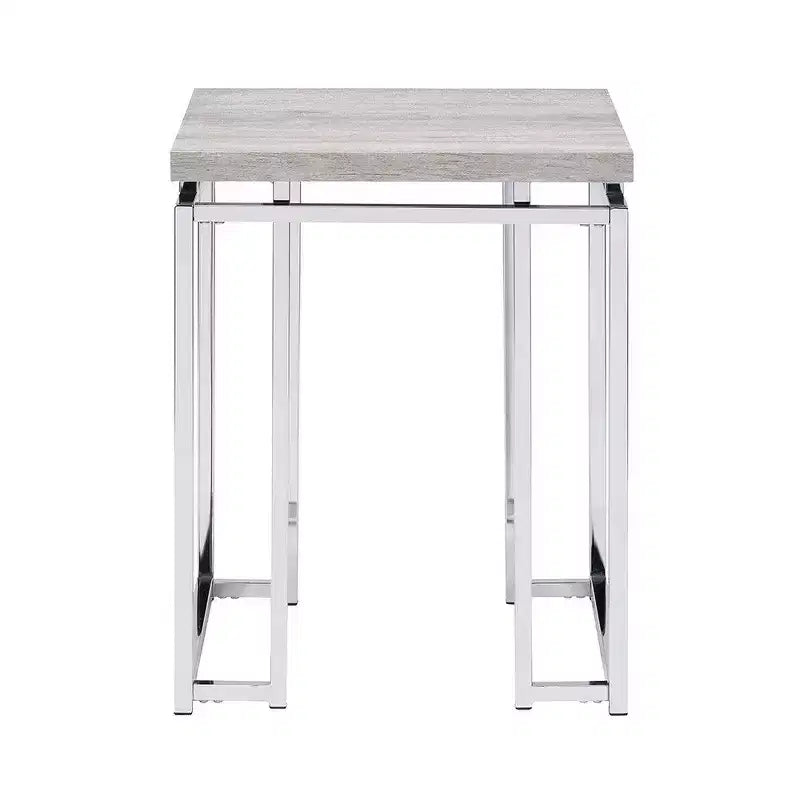 End Table with Rectangular Tabletop and Metal Legs Silver and Brown